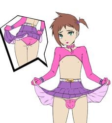 1boy 2d androgynous argrim balls_in_panties chastity chastity_cage choker crossdressing eyebrow_piercing femboy flat_colors girly green_eyes lipstick makeup male male_only nipples penis_in_panties pink_panties short_hair sissy skirt skirt_lift small_penis solo trap white_skin