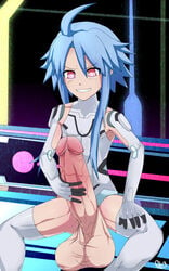 1boy blue_hair erection femboy genderswap_(ftm) girly hung_trap hyper_penis male male_only masturbation mlm4anemone neptunia_(series) rule_63 sitting solo trap white_heart