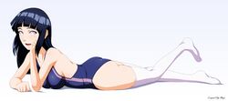 1girls ass ass_visible_through_thighs big_breasts blue_hair blue_swimsuit blush breasts bubble_butt busty color feet_up female female_only hand_on_cheek human hyuuga_hinata large_breasts leg_lift leg_up leggings legs legwear long_hair looking_at_viewer naruto naruto_(series) naruto_shippuden on_stomach one-piece_swimsuit open_mouth pose posing purple_eyes shugo19 socks solo swimsuit thick_thighs thighhighs thighs voluptuous white_background white_eyes white_legwear white_socks white_thighhighs