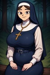1girls ai_generated ass belly belly_button big_breasts blasphemy blue_and_white blue_clothing blue_dress breasts campfire camping catholic cross cross_necklace dark_brown_hair disventure_camp disventure_camp:_carnival_of_chaos drawing edit edited fat_ass female forehead forest forest_background front_view headwear isabel_(disventure_camp) isabel_carboni log looking_at_viewer massive_ass massive_breasts modest natural_breasts nun nun's_habit nun_habit nun_hat nun_outfit odd_nation_cartoons perchance_ai perspective pov religion religious religious_clothing religious_girl religious_headwear religious_symbol religious_symbols saggy_breasts shyguy97 sitting slim_waist thick_ass thick_hips thick_legs thick_thighs thighs tight_clothing wide_hips