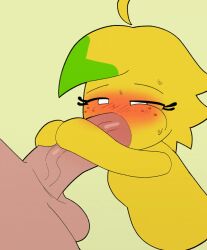 animated blowjob faceless_male food_creature lemany_(lemondiamond42) loop looping_animation lunny_sketch original original_character sucking_penis tagme video yellow_body