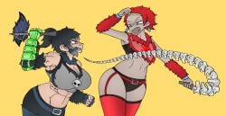 2girls awake_(artist) axe big_ass big_breasts fight godzilla_(series) godzilla_x_kong:_the_new_empire king_kong king_kong_(series) monkey_girl monster_girl muscular_female red_hair skar_king
