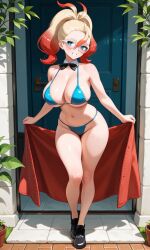 1girls 2025 absurdres ai_generated areolae bare_shoulders beach belly_button belly_button_piercing big_breasts bikini bikini_bottom bikini_top blonde_hair blue_eyes blue_sky blush breasts cleavage collarbone curvy_figure ear_piercing earrings exposed_breasts exposed_nipples exposed_pussy eyewear_on_head female game_freak glasses gradient_hair grise_(pokemon) griselle_(pokemon) hair_pulled_back highres holding holding_cup huge_breasts large_breasts large_thighs light-skinned_female light_skin looking_at_viewer multicolored_hair navel navel_piercing nintendo ocean open_mouth orange_hair orange_highlights outdoors palm_tree piercing pokemon pokemon_legends:_z-a ponytail pussy rcos red_hair red_swimsuit sharp_teeth shiny_skin short_hair sky smile solo stomach sweat swimsuit team_flare teeth thick_thighs tight_clothing tree twintails two-tone_hair water wet white_hair wide_hips