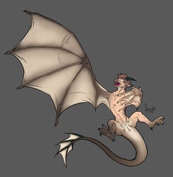 animal_genitalia claws dragon feral genital_slit grey_background hair hi_res hindpaw horn human male mammal membranous_wings nipples nude open_mouth paws simple_background slit solo sparks_99 tail toe_claws transformation winged_arms wings wyvern