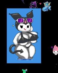 anthro ass big_ass big_breasts big_butt black_bikini black_panties breasts bubble_ass bubble_butt chubby_female enigi09 female finn_the_human fur haunter huge_ass huge_breasts huge_butt kuromi my_melody ocean_background pixel_art pokemon sanrio vaporeon wplace