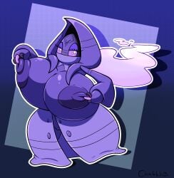 alien chabble fakemon fingering_nipple flatwoods_monster hood_up hoodie nipple_penetration no_legs pink_eyes playing_with_breasts playing_with_nipple pokemon purple_body tagme