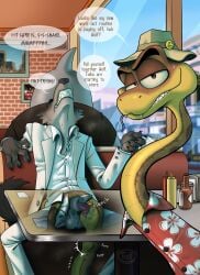 absurd_res animal_genitalia animal_penis anthro anthro_on_feral anthro_penetrating anthro_penetrating_feral balls beverage brown_body canid canine canine_genitalia canine_penis canis claws clenched_teeth cloacal cloacal_knotting cloacal_penetration closed_eyes clothing coffee coffee_mug dialogue diner dreamworks duo english_text feral feral_penetrated finger_claws floral_print fur genitals grey_balls grey_body grey_fur grey_sheath half-closed_eyes hi_res hidden_sex inside knot knotting male male/male male_anthro male_feral male_penetrated male_penetrating male_penetrating_male mammal mr._snake_(the_bad_guys) mr._wolf_(the_bad_guys) multicolored_body narrowed_eyes penetration penile penile_penetration penis penis_in_cloaca red_clothing red_penis red_shirt red_topwear reptile restaurant scalie sex sheath shirt smile snake speech_bubble stealth_sex teeth text the_bad_guys topwear tush_(artist) under_the_table white_clothing white_shirt white_topwear wolf yellow_body zoophilia