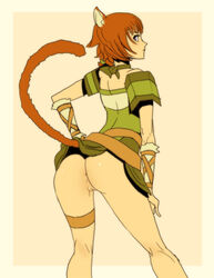 1girls catgirl fire_emblem fire_emblem:_path_of_radiance fire_emblem:_radiant_dawn flashing laguz_(race) lethe_(fire_emblem) looking_at_viewer nopan orange_hair raised_tail