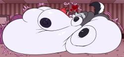 anthro ass belly big_belly big_breasts big_butt breasts canid canid_demon canine demon detailed_background duo female force_feeding forced heart_symbol hellaverse hellhound helluva_boss hi_res huge_belly huge_breasts huge_butt hyper hyper_belly hyper_breasts hyper_butt immobile imp johndraw62 loona_(helluva_boss) male male/female mammal morbidly_obese moxxie_(helluva_boss) mythological_canine mythological_creature mythology nipples obese overweight sloshing_belly sunken_head sunken_limbs weight_gain