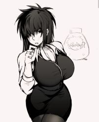 big_breasts cigarette female female_only fully_clothed genderswap_(mtf) gintama hair_over_one_eye hijikata_toshiro hourglass_figure huge_breasts long_hair looking_at_viewer monochrome pantyhose pencil_skirt rule_63 shinsengumi_(gintama) smoking solo uniform wide_hips