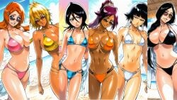 6+girls ai_generated bleach dark_skin huge_breasts inoue_orihime kuchiki_rukia shihouin_yoruichi sui-feng tia_harribel unohana_retsu
