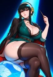 1girls ai_generated black_hair busty crossed_legs curvaceous curvaceous_body curvaceous_female curvaceous_figure curvy curvy_body curvy_female curvy_figure curvy_hips dreamcoreart female female_only hi_res highres huge_ass huge_breasts light-skinned_female long_hair long_sleeves naughty_face open_jacket sitting solo solo_female spy_x_family stable_diffusion suit_jacket teasing teasing_viewer thick_thighs voluptuous voluptuous_body voluptuous_female yor_briar yor_forger