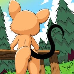 anthro anus ass ass_focus backshot bent_over big_ass big_ears black_anus black_genitals black_tail black_vulva blush bubble_butt dark_anus darkened_genitals darkened_pussy detailed_background detailed_fur explicit female forest forest_background from_behind furry furry_only highres huge_ass juni nsfw nude oc orange_fur original original_character outdoors prehensile_tail presenting presenting_ass rappywet rodent solo solo_female tail tail_raised thick_thighs tree trunk vagina voluptuous wide_hips yoga_pose