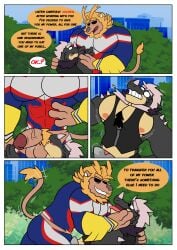 absurd_res anthro bodily_fluids body_size_growth bottomwear clothed clothing comic dragon dripping emmanuelin_(emmanuelin13) english_text erection felid genital_fluids genitals growth hi_res lion male mammal mane multicolored_body muscle_growth muscular muscular_anthro muscular_male mythological_creature mythological_scalie mythology nokucroc overweight overweight_anthro overweight_male pantherine pants pecs penis precum precum_drip precum_through_clothing precum_through_underwear pubes scalie shirt size_transformation tail tail_tuft tank_top text topwear toshinori_yagi transformation tuft underwear wet wet_clothing