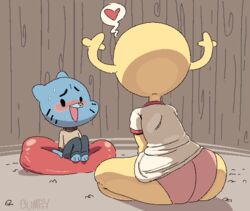 1boy 1boy1girl 1girls antlers ass big_butt bumpty canon_couple cartoon_network female gumball_watterson gym_uniform male panties partially_clothed penny_fitzgerald rear_view shirt sitting the_amazing_world_of_gumball thick_thighs young