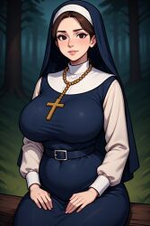 1girls ai_generated ass belly belly_button big_breasts blasphemy blue_and_white blue_clothing blue_dress breasts campfire camping catholic cross cross_necklace dark_brown_hair disventure_camp disventure_camp:_carnival_of_chaos edit edited fat_ass female forehead forest forest_background front_view headwear isabel_(disventure_camp) isabel_carboni log looking_at_viewer massive_ass massive_breasts modest natural_breasts nun nun's_habit nun_habit nun_hat nun_outfit perchance_ai perspective pov religion religious religious_clothing religious_girl religious_headwear religious_symbol religious_symbols saggy_breasts shyguy97 sitting slim_waist thick_ass thick_hips thick_legs thick_thighs thighs tight_clothing wide_hips