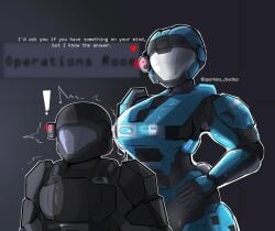1boy 1girls 343_industries alternate_version_at_source alternate_version_available armor artist_name assault_visor breastplate breasts bungie catherine-b320 english_text female female_focus female_spartan_(halo) halo_(game) halo_(series) halo_3_odst halo_reach hand_on_own_hip head_tilt heart heart_symbol height_difference helmet male male/female microsoft odst power_armor size_difference spartan_(halo) spartan_iii_(halo) spartandoodles surprised tall_female taller_female tremble_lines trembling waist