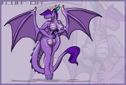 1futa absurd_res anthro balls big_balls big_penis breasts dickgirl dragon erection fluff_off futanari hair hi_res intersex lord_(character) nude penis purple_hair purple_scales scales solo wings