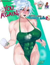 1girls 3girls abs angry angry_face apron apron_only artist_name artist_signature athletic athletic_female background_characters blush breasts breasts_bigger_than_head coffee_cup dark_lipstick earrings english english_text female female_abs female_focus female_only foaming_at_the_mouth green_nails heart-shaped_pupils hi_res highres holding_pen hoop_earrings hoop_earrings_oversized hourglass_figure huge_breasts iced_latte_with_breast_milk implied_male_pov kayle league_of_legends legs_together looking_at_viewer lulu_the_fae_sorceress milk_carton mole_on_breast mole_on_shoulder mommy muscle_mommy muscular muscular_arms muscular_female muscular_shoulders muscular_thighs naked_apron orange_eyes riot_games riven shinda292 simple_background sipping spiky_hair starbucks starbucks_barista straw sweat sweaty sweaty_body text thick_thighs viewer_pov