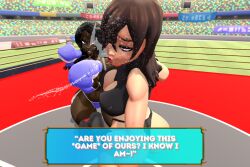 2girls 3d 3d_(artwork) alternate_version_available amanda_young ass big_ass big_breasts big_butt bikini bikini_bottom bikini_top black_boxing_gloves black_gloves black_hair blue_boxing_gloves blue_gloves boxing boxing_gloves boxing_ring breasts brown_hair brunette catfight chocolate_and_vanilla cleavage cleavage_cutout crossover dark-skinned_female dark_skin english english_text fat_ass female_focus female_only femdom fight fighting fighting_ring geekboy21 kabalmystic_(style) long_hair original original_character punch punching punching_face purple_eyes red_eyes rosa_marchi ryona saliva saw_(series) spit text thick thick_ass thick_thighs thighs voluptuous voluptuous_female wide_hips