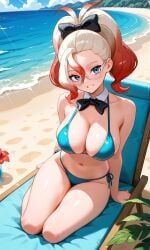 1girls 2025 absurdres ai_generated areolae bare_shoulders beach belly_button belly_button_piercing big_breasts bikini bikini_bottom bikini_top blonde_hair blue_eyes blue_sky blush breasts cleavage collarbone curvy_figure ear_piercing earrings exposed_breasts exposed_nipples exposed_pussy eyewear_on_head female game_freak glasses gradient_hair grise_(pokemon) griselle_(pokemon) hair_pulled_back highres holding holding_cup huge_breasts large_breasts large_thighs light-skinned_female light_skin looking_at_viewer multicolored_hair navel navel_piercing nintendo ocean open_mouth orange_hair orange_highlights outdoors palm_tree piercing pokemon pokemon_legends:_z-a ponytail pussy rcos red_hair red_swimsuit sharp_teeth shiny_skin short_hair sky smile solo stomach sweat swimsuit team_flare teeth thick_thighs tight_clothing tree twintails two-tone_hair water wet white_hair wide_hips