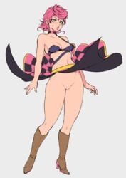 boots bottomless breasts choker front_view full_body jojo's_bizarre_adventure legs long_skirt nipple no_panties panties_removed pink_hair pussy riko_(artist) skimpy skirt skirt_lift skirt_up small_breasts standing thick_thighs thighs trish_una upskirt vento_aureo wind_lift windy_skirt