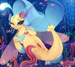 2019 absurd_res blush clitoris dialogue female fish hi_res kuroran looking_at_viewer marine my_little_pony my_little_pony_the_movie princess_skystar_(mlp) pussy seahorse syngnathid syngnathiform text underwater