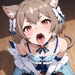 1femboy ai_generated ambiguous_gender armwear asnoble blue_choker blue_collar blue_ribbon blush bob_cut cat_ears cat_tail clothed clothing drooling erection erection_under_clothes feline feline_humanoid felix_argyle femboy half_closed_eyes hot_breath inner_ear_fluff looking_at_viewer otoko_no_ko penis penis_under_clothes precum precum_through_clothing re:zero_kara_hajimeru_isekai_seikatsu saliva saliva_drip solo sweat tiny_penis tongue_out touching_self trap