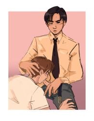 anime blowjob blowjob_face dick_on_face dominant felatio fuck_ai gay gay_male gay_sex hand_on_head hand_on_thigh initial_d manga purple_hair ryosuke_takahashi shy submissive_male takumi_fujiwara