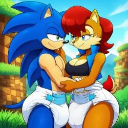 1boy abdl ai_generated anthro diaper diaper_fetish diaperfur duo female male male/female mobian_(species) sally_acorn sega sonic_(series) sonic_the_hedgehog sonic_the_hedgehog_(archie) sonic_the_hedgehog_(comics) sonic_the_hedgehog_(series)
