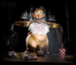 3d_(artwork) animatronic anthro avian beak beakstick bib big_breasts bird bottomless breasts cheek_tuft chicken clothed clothing digital_media_(artwork) eyelashes facial_tuft fall-judge feathers female five_nights_at_freddy's five_nights_at_freddy's_2 front_view furgonomics galliform genitals head_feathers head_tuft hi_res lipstick looking_at_viewer machine makeup navel phasianid pubes purple_eyes robot scottgames solo teeth thick_thighs toothed_beak tuft vulva wide_hips wire withered_chica_(fnaf) yellow_body yellow_feathers