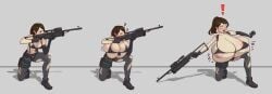 ! 1girls ? areolae boobs breast_expansion breasts chell_chan color colored expansion exposed_areolae exposed_nipple female female_focus female_only gigantic_breasts gun inconvenient_breasts metal_gear_solid metal_gear_solid_v nipples on_one_knee ponytail quiet_(metal_gear) ripped_clothing ripped_pants textless wardrobe_malfunction