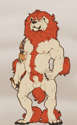 1boy amit anthro full-length_portrait full_body lion male male_only mammal muscular posing solo standing tail