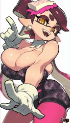 ai_assisted big_breasts black_hair callie_(splatoon) cleavage female female_only huge_breasts large_breasts long_hair looking_at_viewer mewmaster93 open_mouth pointy_ears prehensile_hair sharp_teeth sideboob smile sole_female solo splatoon squid_sisters tentacle_hair unusual_pupils yellow_body