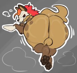 ass backsack balls big_butt bone bone_mask forsburn genitals hi_res hyena male mammal mask pawpads ridge_(artist) rivals_of_aether skull skull_mask