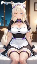 1girls 2026 ai_assisted ai_generated animal_ears anime bell big_breasts boobs breasts bust busty coconut_(sayori) dress fishnet_legwear fishnets heterochromia hi_res high_quality high_resolution highres jingle_bell large_breasts long_hair maid maid_headdress nekopara night night_sky on_bed patreon patreon_username skypassion stable_diffusion tail thighhighs tits watermark wrist_cuffs yellow_eyes