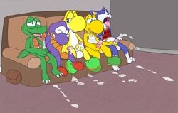 2018 animal_crossing croc croc_(character) crossover cum erection handjob humanoid_penis koopa_troopa male male_only mario_(series) masturbation mutual_masturbation nintendo open_mouth orgasm_face penis reptile rex_(mario) scalie sex super_mario_world turtle ultilix video_games yaoi yellow_yoshi yoshi