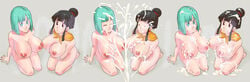 2girls blue_eyes bulma_briefs bulma_briefs_(androids'_saga) chichi cleavage cum cum_on_body cum_on_breasts cum_on_face curvy dragon_ball dragon_ball_z erect_nipples female female_only huge_areolae huge_ass huge_breasts multiple_girls puffy_nipples short_hair snoopcrow voluptuous wide_hips