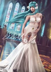 aqua_eyes aqua_hair bra breasts choker cleavage dress eirika_(fire_emblem) eldervi fire_emblem fire_emblem:_the_sacred_stones flower garter garter_straps glass_stained_windows hair_ornaments intelligent_systems jewelry nintendo pubic_hair pussy ribbon ring tagme thighhighs thighs underwear undressing white_bra white_dress white_garter white_thighhighs