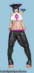 black_hair blank_background dickgirl futa_only futanari hemlockgrimsby huge_cock intersex juri_han pink_toenails standing street_fighter