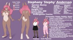 2012 ajna anthro barefoot breasts brown_fur bunny bunny_girl clothing dress_shirt english_text female female_only footwear fur furry hair heart_marking high_heels lagomorph looking_at_viewer mammal model_sheet nipples nude pajamas paws pink_fur pink_hair rabbit shirt shoes skirt standing stephany_anderson teacher text