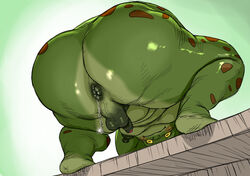 alternate_version_at_source amphibian anthro anus ass backsack balls bfuckr big_butt frog hi_res huge_butt male male_only nipples nude penis perineum rear_view simple_background slightly_chubby solo spread_butt spread_legs spreading thick_thighs xen yellow_eyes