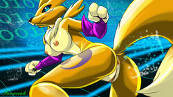 16:9 anus blue_eyes breasts digimon digimon_(species) digital_media_(artwork) female fureverick nipples posse pussy renamon running solo