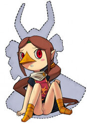 ass brown_hair dotted_line female jpeg_artifacts long_hair lowres medli nintendo no_panties pussy red_eyes simple_background spread_legs the_legend_of_zelda the_wind_waker upskirt white_background wind_waker young