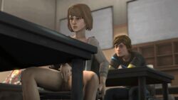 1boy 1girls 3d animated artist_request bottomless casual classroom clothed_masturbation clothing female human life_is_strange male male_with_female manual masturbation max_caulfield pale_skin public public_masturbation stealth_masturbation vaginal warren_graham