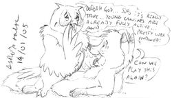 2005 asthexiancal big_mama_(fath) cub disney feral feral_on_feral monochrome owl rough_sketch sketch the_fox_and_the_hound tod_(fath) young