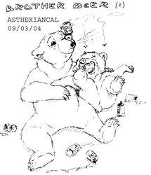 asthexiancal brother_bear cub disney drunk feral kenai koda male_only monochrome rough_sketch sketch what