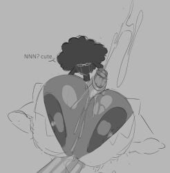 1girls afro areola areola_slip areolae areolae_slip associate_(dudetherealest) big_breasts big_cleavage big_cock big_penis black_hair bodily_fluids breasts breasts_bigger_than_head challenge_failed cumshot dark-skinned_female dark_areola dark_areolae dark_skin dialogue dudetherealest ejaculation erect_nipples failing_no_nut_november female glasses huge_breasts huge_cleavage huge_cock masked masked_female monochrome nipple_slip nipples no_nut_november no_nut_sabotage paizuri penis penis_between_breasts pressing_breasts_together sketch small_image suit_jacket text text_bubble titjob top_heavy top_view veiny_penis voluptuous voluptuous_female