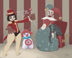 2girls absurd_res animate_inanimate circus clown female hi_res humanoid inanimate_transformation jack_in_the_box_(toy) living_doll multiple_girls penetrable_sex_toy plushification rufia sex_toy stitches suture_(rufia) transformation