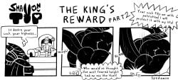 2boys anal_sex anthro ass back_view big_butt butt clothed clothing comic dialogue english_text fur furry gay king male male/male male_only muscular nude penetration pervert riding_penis small_dom_big_sub smaller_male spedumon sweat sweatdrop sweating text warrior